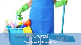  Presentation with tool belt tools - Theme consisting of holding cleaning tools and products background and a teal colored foreground