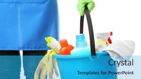  Presentation with tools - PPT layouts with holding cleaning tools and products background and a  colored foreground