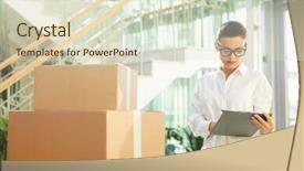  Presentation with glasses - PPT theme having holding clipboard and making note background and a soft green colored foreground