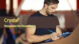  Presentation with personal training - Slide deck consisting of holding clipboard and writing training background and a tawny brown colored foreground