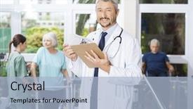  Presentation with medical folder blank or clipboard - Beautiful presentation theme featuring holding clipboard in fitness center backdrop and a  colored foreground