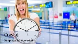 Presentation with clock - Presentation theme with holding clock at the airport background and a  colored foreground