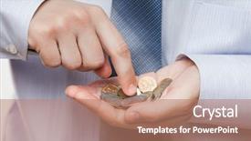  Presentation with business profit - Cool new PPT layouts with holding coin savings counting money backdrop and a coral colored foreground