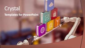  Presentation with robotic - Amazing PPT theme having holding computer icons over white backdrop and a  colored foreground