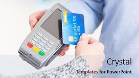  Presentation with contactless - Colorful PPT theme enhanced with holding contactless credit or debit backdrop and a light blue colored foreground