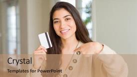  Presentation with credit card - Colorful PPT layouts enhanced with holding credit card as payment backdrop and a  colored foreground