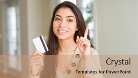  Presentation with credit card - Colorful presentation design enhanced with holding credit card as payment backdrop and a coral colored foreground