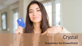  Presentation with credit card fraud - Cool new PPT layouts with holding credit card as payment backdrop and a coral colored foreground