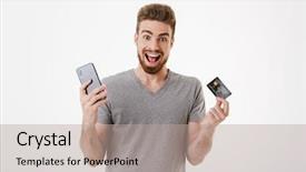  Presentation with mobile phone on car - Audience pleasing presentation design consisting of photo of emotional excited young backdrop and a mint green colored foreground