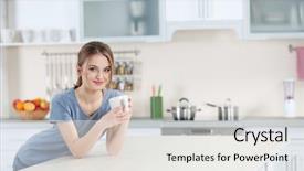  Presentation with cup trophy star award - Colorful presentation theme enhanced with holding cup in the kitchen backdrop and a white colored foreground