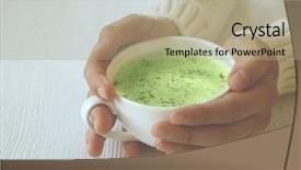  Presentation with matcha green tea - Beautiful slide set featuring holding cup of green matcha backdrop and a coral colored foreground