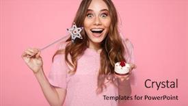  Presentation with magic wand - Audience pleasing slides consisting of holding cupcake and magic wand backdrop and a coral colored foreground