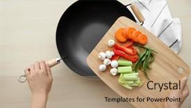  Presentation with cutting board - Colorful PPT layouts enhanced with holding cutting board with vegetables backdrop and a coral colored foreground