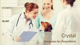  Presentation with pet - Presentation featuring happy woman holding dachshund dog background and a lemonade colored foreground