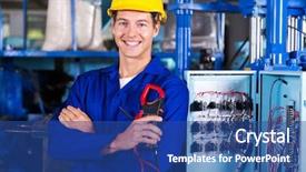  Presentation with electrician - Slides with holding digital insulation resistance tester background and a ocean colored foreground