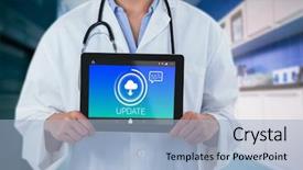  Presentation with download - Presentation theme having holding digital tablet against update background and a light blue colored foreground