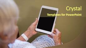  Presentation with digital hospital - Amazing PPT theme having holding digital tablet in hospital backdrop and a  colored foreground