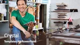  Presentation with digital - PPT layouts consisting of holding digital tablet in paper background and a tawny brown colored foreground