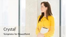  Presentation with new office - Theme having holding digital tablet while lean background and a  colored foreground