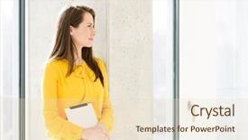  Presentation with new office - Beautiful PPT layouts featuring holding digital tablet while lean backdrop and a lemonade colored foreground