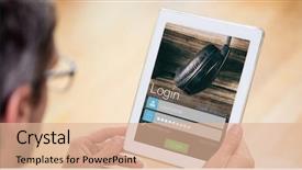  Presentation with login - Presentation theme featuring holding digital tablet with login background and a coral colored foreground