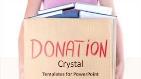  Presentation with donation - Amazing PPT layouts having holding donation box with books backdrop and a lemonade colored foreground