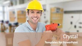  Presentation with drilling machine - Presentation theme consisting of holding drill machine while leaning background and a coral colored foreground