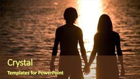  Presentation with people helping each teamwork couple - Presentation enhanced with holding each other by hands background and a tawny brown colored foreground