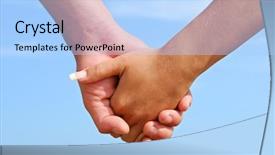  Presentation with holding hands - Colorful presentation theme enhanced with holding each other from hands backdrop and a  colored foreground