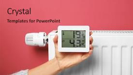  Presentation with electronic - Slides with holding electronic thermometer near heating background and a coral colored foreground