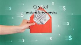  Presentation with trophy award hand holding - Presentation design consisting of holding empty and full envelope background and a mint green colored foreground