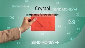  Presentation with trophy award hand holding - Amazing PPT theme having holding empty and full envelope backdrop and a mint green colored foreground