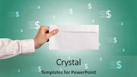  Presentation with hand holding pencil - Presentation having holding empty and full envelope background and a mint green colored foreground