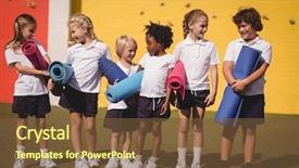  Presentation with nutrition and exercise - Presentation theme consisting of holding exercise mat in schoolyard background and a tawny brown colored foreground