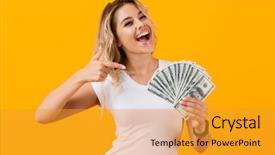  Presentation with basic - Audience pleasing presentation theme consisting of holding fan of dollar money backdrop and a gold colored foreground