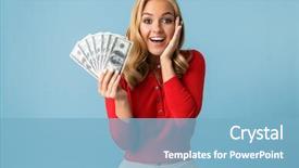  Presentation with blue and purple and red - Slide set consisting of holding fan of dollar money background and a light blue colored foreground