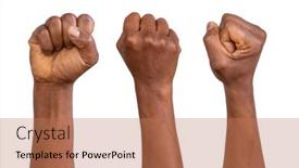  Presentation with air support life - PPT theme having holding-fists-up background and a coral colored foreground