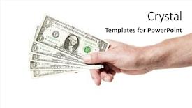  Presentation with hand holding pencil - Presentation with holding five one dollar bill background and a white colored foreground