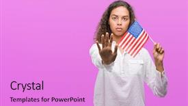  Presentation with america flag - Beautiful presentation theme featuring holding flag of united estates backdrop and a lilac colored foreground