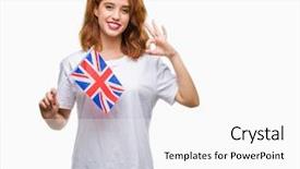  Presentation with united kingdom - Audience pleasing slides consisting of holding flag of united kingdom backdrop and a white colored foreground