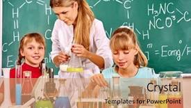 Presentation with dance teacher and children - Amazing presentation design having holding flask in chemistry class backdrop and a  colored foreground