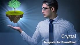  Presentation with floating - Slide set featuring holding floating island with tree background and a ocean colored foreground