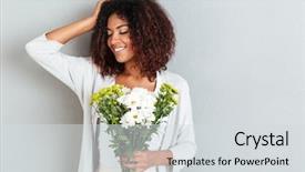  Presentation with flower woman - Theme consisting of holding flower bouquet and smiling background and a light gray colored foreground