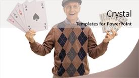  Presentation with money - Theme having holding four aces and bundle background and a light gray colored foreground