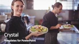  Presentation with coffee shop - Colorful slides enhanced with holding fresh salad against waiter backdrop and a dark gray colored foreground