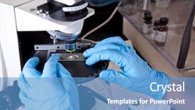  Presentation with microscope - Theme featuring holding frosted glass microscope slide background and a teal colored foreground