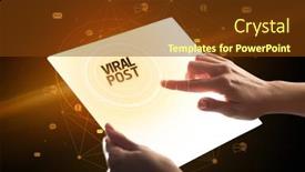  Presentation with social media - PPT theme featuring holding-futuristic-tablet-social-media background and a tawny brown colored foreground