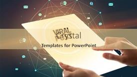  Presentation with social media - PPT theme featuring holding-futuristic-tablet-social-media background and a blonde colored foreground