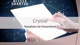  Presentation with cyber security - Slide deck enhanced with holding-futuristic-tablet-with-access background and a sky blue colored foreground