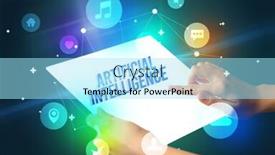  Presentation with intelligence - PPT theme having holding-futuristic-tablet-with-artificial background and a arctic colored foreground